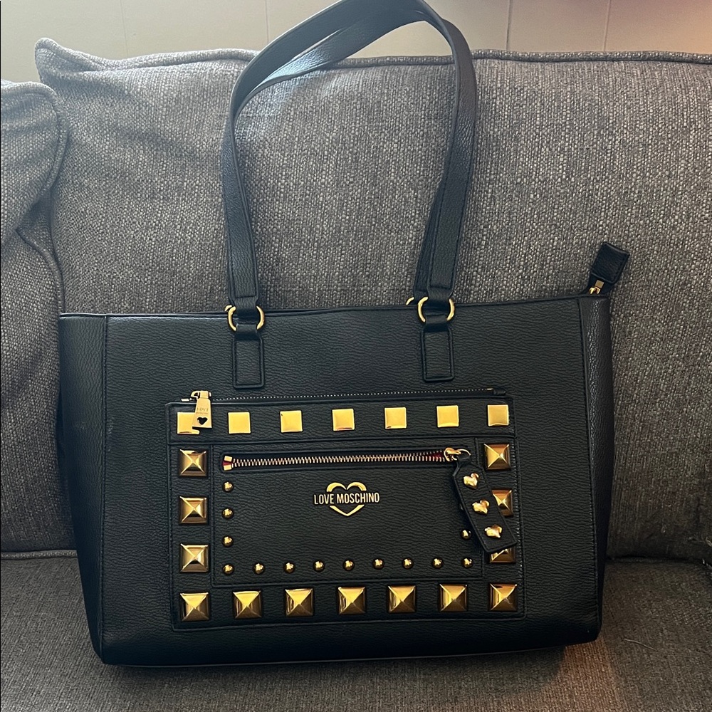 Love Moschino Black Tote with Gold Stud Accents